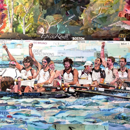 Brown rowing collage, betsy silverman collage