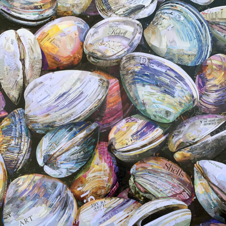 Clam shells made from recycled magazines- Betsy Silverman collage