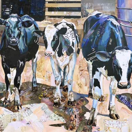 Collage of three cows by Betsy Silverman