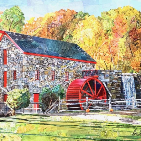 the Grist Mill, Sudbury by collage artist Betsy Silverman