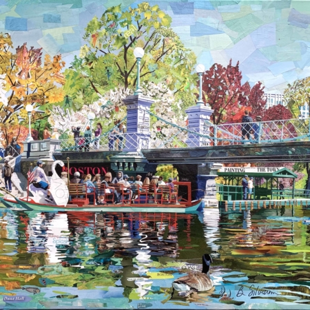 Boston Public Garden swan boat collage by Betsy Silverman