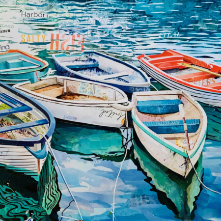 Boat collage by Boston artist Betsy Silverman