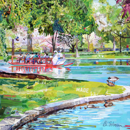 swan boat Boston Public Garden collage by betsy silverman