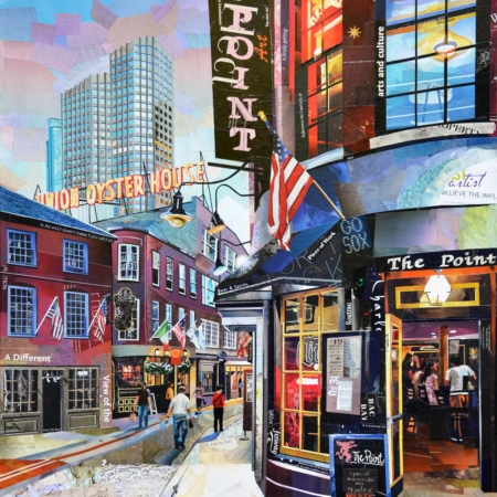 Collage of Boston's historic bars (Union Oyster, Green Dragon, The Point) betsy silverman collage